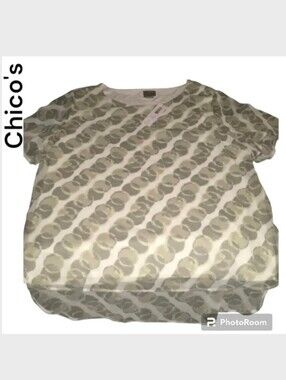 Chico’s top‎ size 2 CIRCLE CHAINS double layer sheer arms